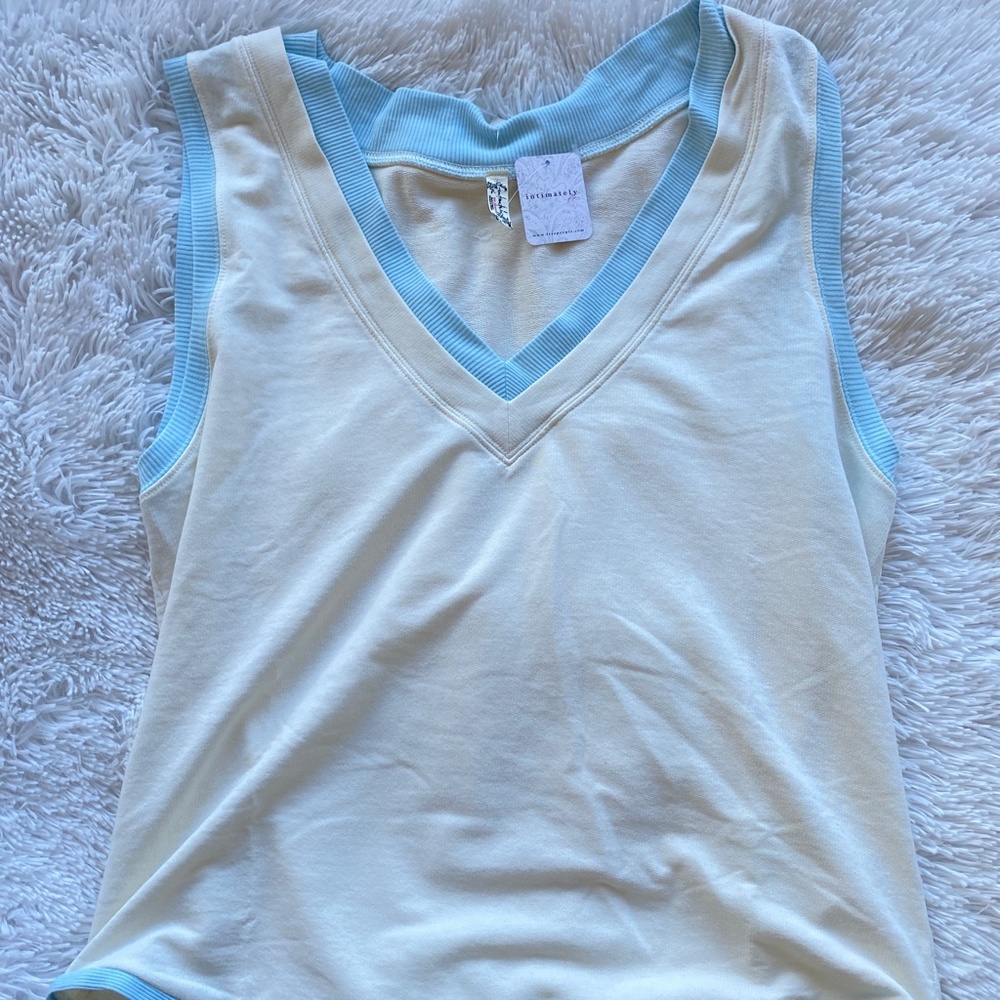 NWT FREE PEOPLE Cozy Cool Girl Tank Bodysuit Women Ivory Blue Contrast XL - Picture 4 of 8